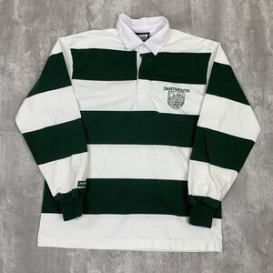 Dartmouth Barbarian Rugby Polo Shirt Mens M White Green Striped Long Sleeve